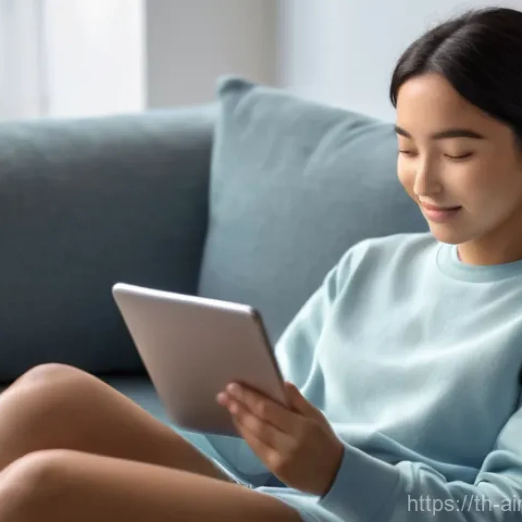 AI 테라피와 치료사의 역할 변화 - **Prompt:** A young adult (20s-30s), either male or female, is comfortably seated on a plush sofa in...