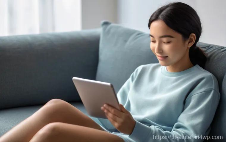 AI 테라피와 치료사의 역할 변화 - **Prompt:** A young adult (20s-30s), either male or female, is comfortably seated on a plush sofa in...