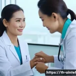 AI 치료법의 사회적 수용성 문제 - **Prompt:** A serene and modern medical clinic setting in Thailand. A female Thai general practition...